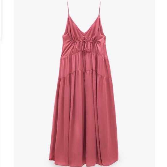 ZARA Babydoll Satin Maxi Dress in Plum Pink XS/S $89 - Picture 10 of 10